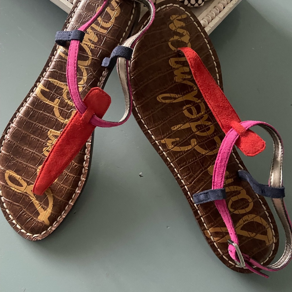 Sam Edelman Red and Pink T-Strap Sandals- never worn